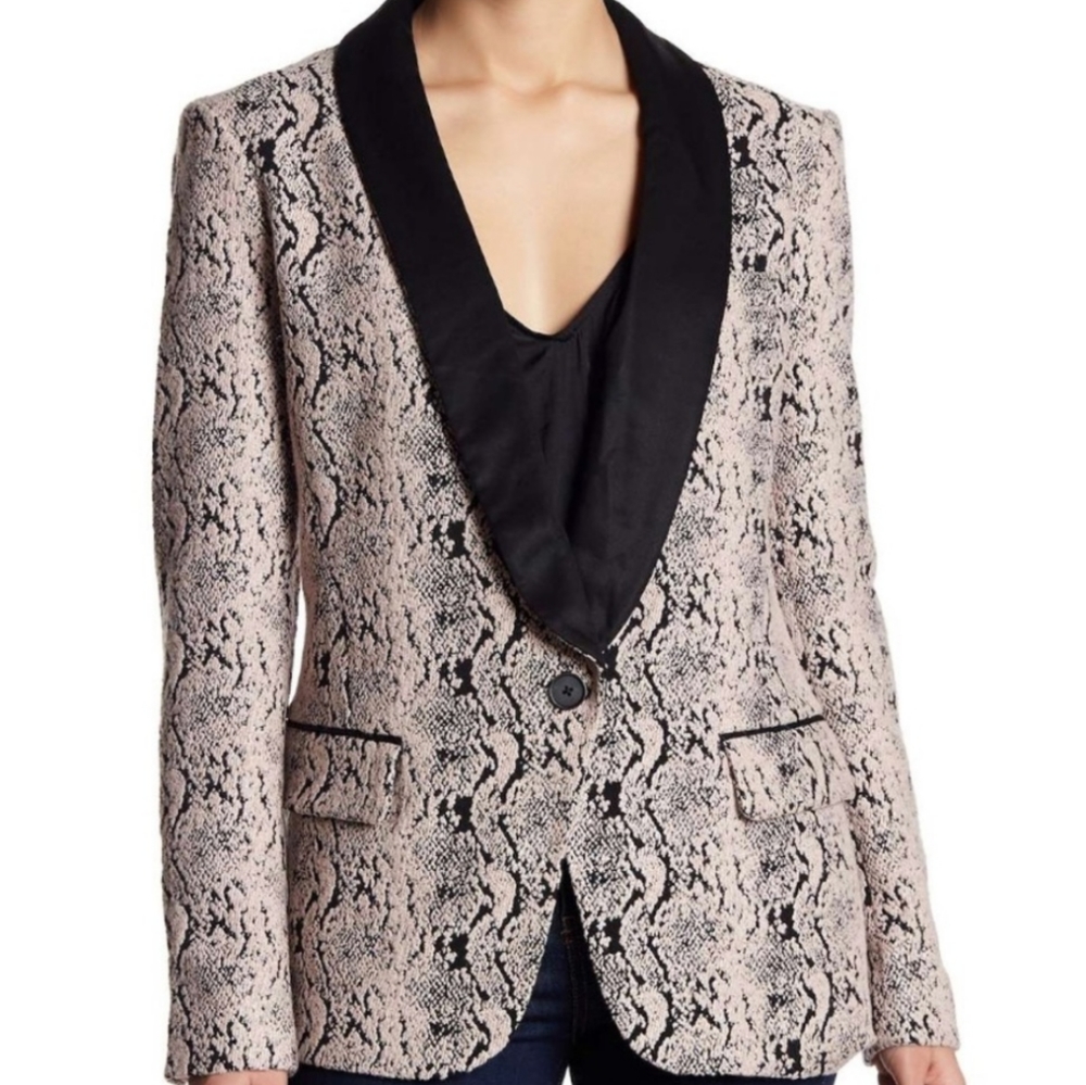 Free People Snake Print Blazer with Black Satin Lapel